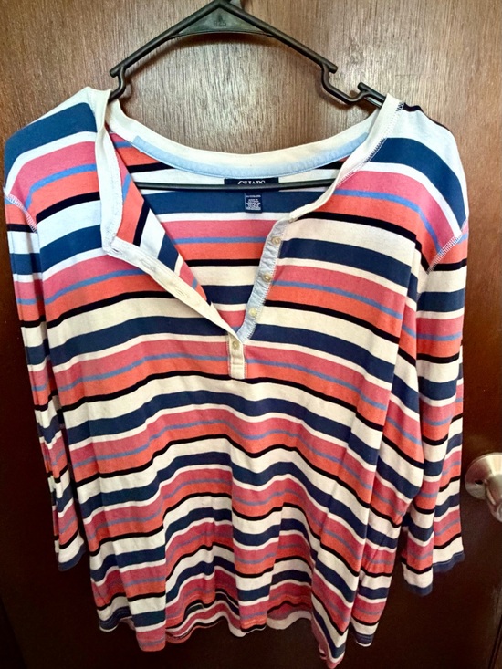 Chaps Tops - CHAPS Coral Navy White Striped Henley Top 3/4 Sleeve 3X